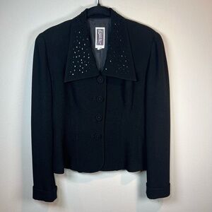 Zelda Vintage Sparkly Beaded Blazer Jacket Black Point Collar Lined Classic Sz 4